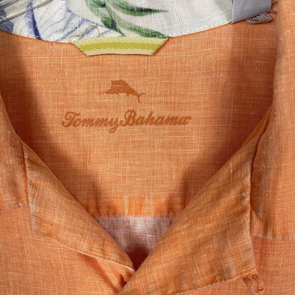Tommy Bahama 100% Linen Shirt Men’s XXL Orange Short Sleeve Loop Collar Tropical - Picture 3 of 13